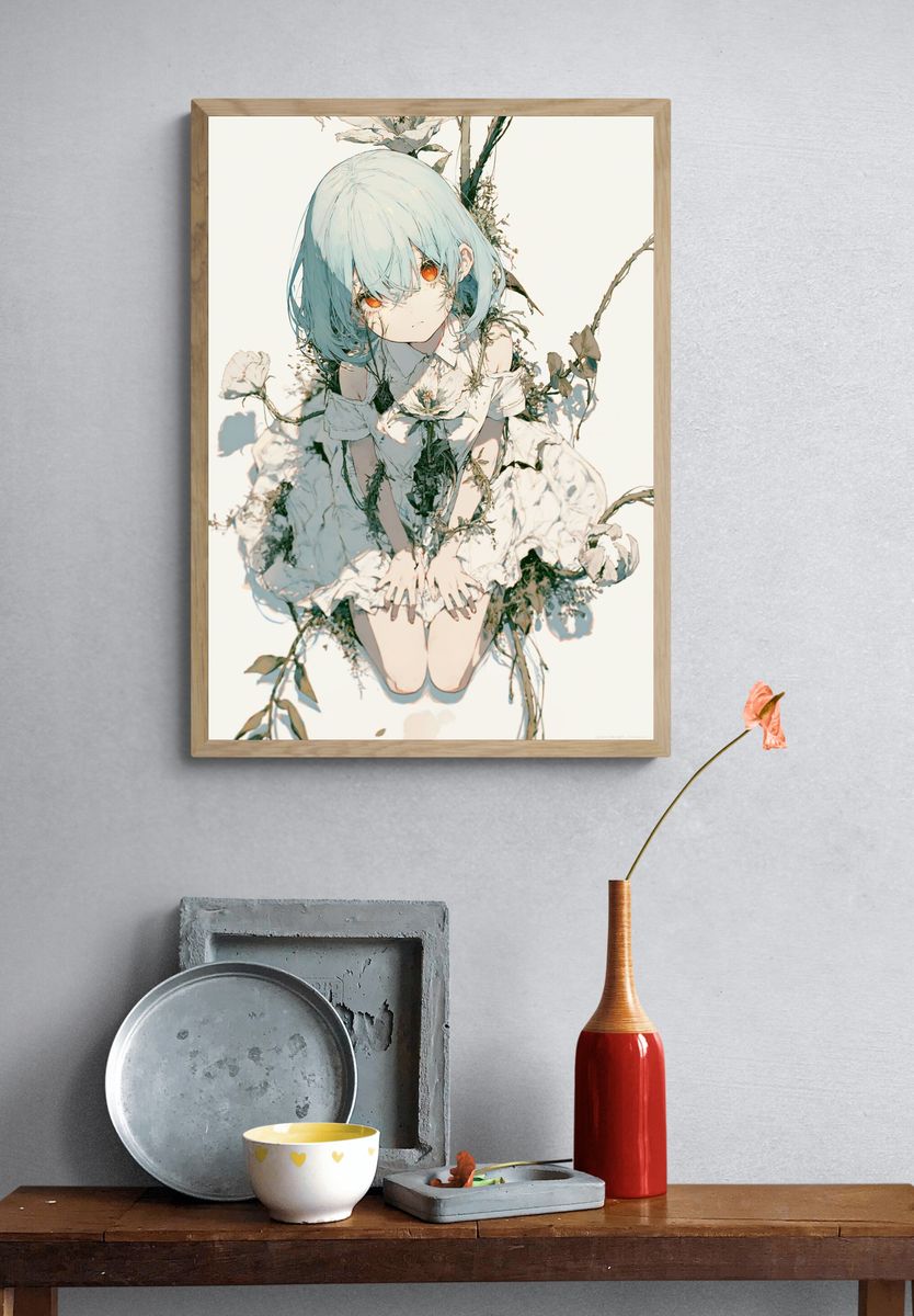 Floral Anime Portrait Poster. — room view 3