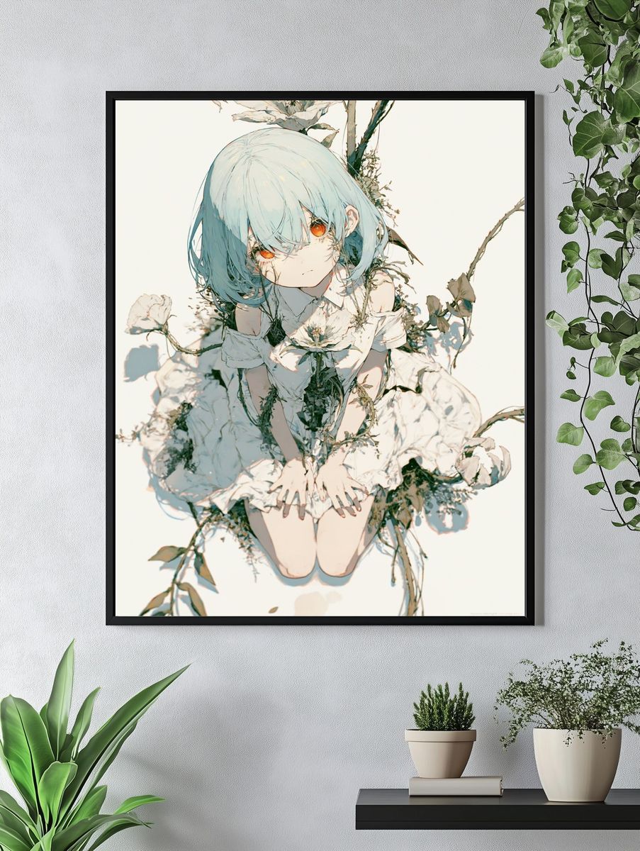 Floral Anime Portrait Poster. — room view 4