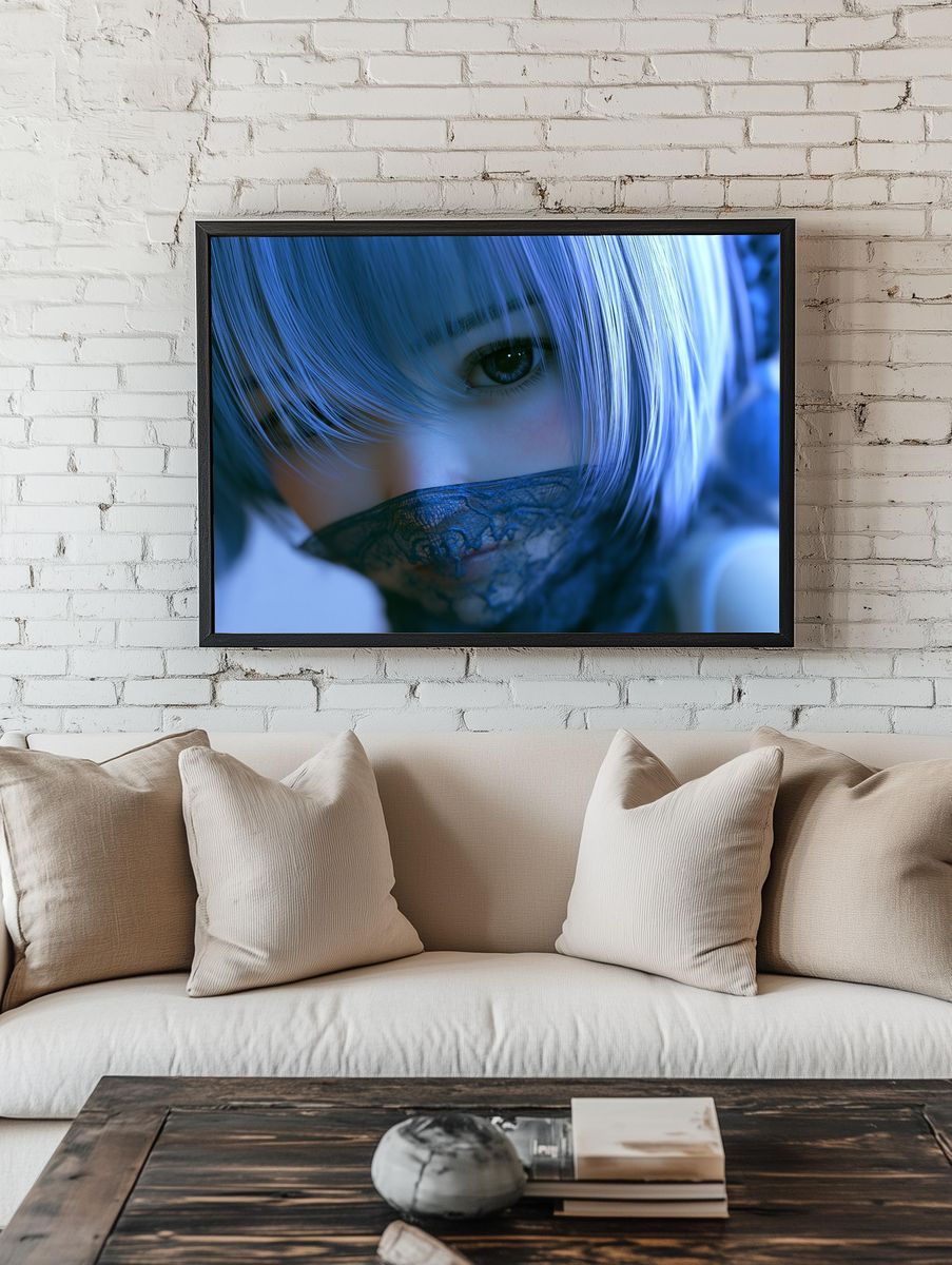Blue-Eyed Anime Portrait Poster. — room view 1