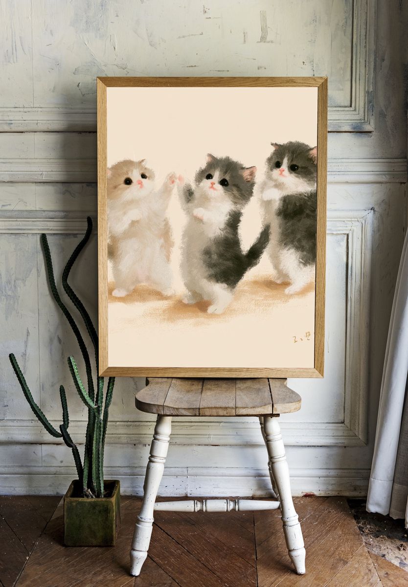 Three Kittens Watercolor Poster. — room view 1