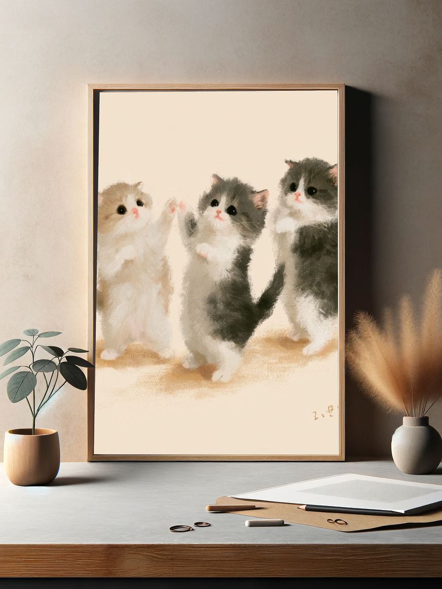 Three Kittens Watercolor Poster. — room view 2