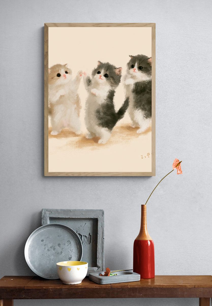 Three Kittens Watercolor Poster. — room view 3