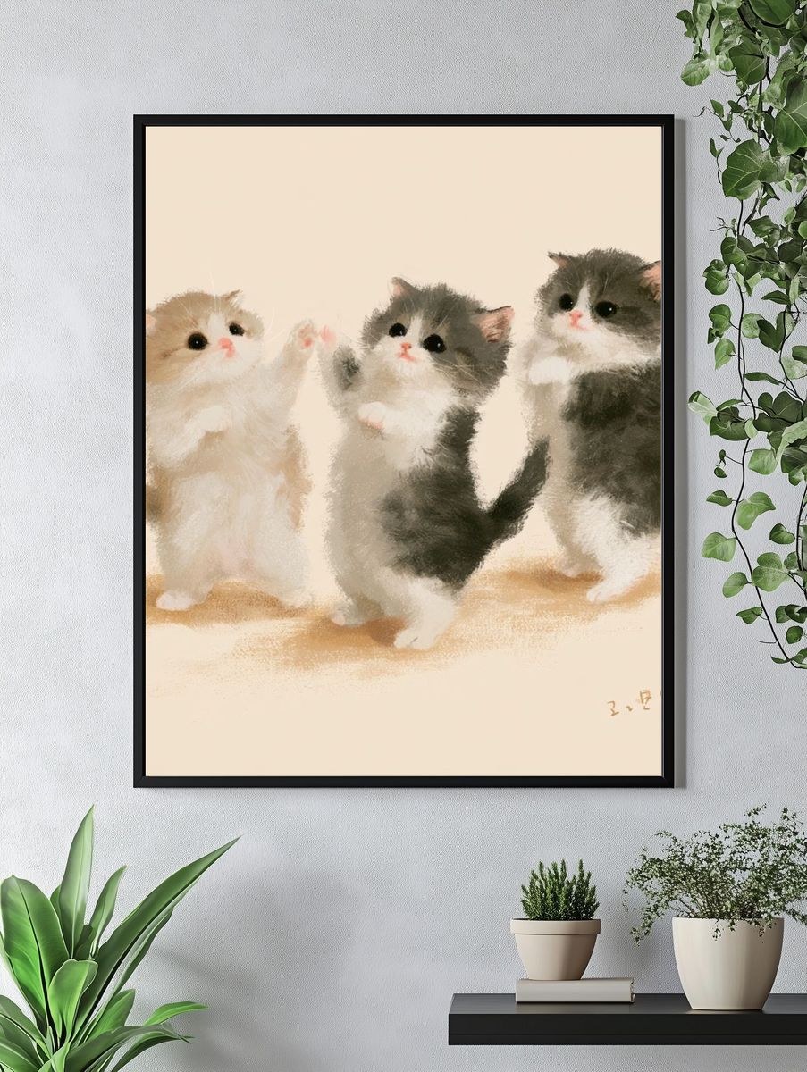 Three Kittens Watercolor Poster. — room view 4