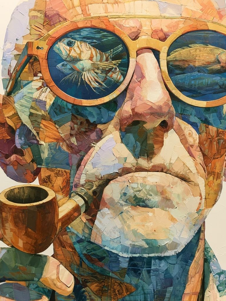 Pipe-Smoking Monkey Portrait Print. poster detail