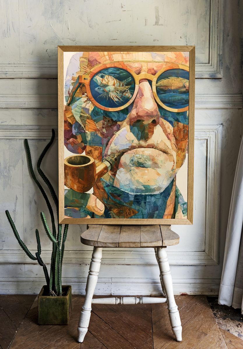 Pipe-Smoking Monkey Portrait Print. — room view 1