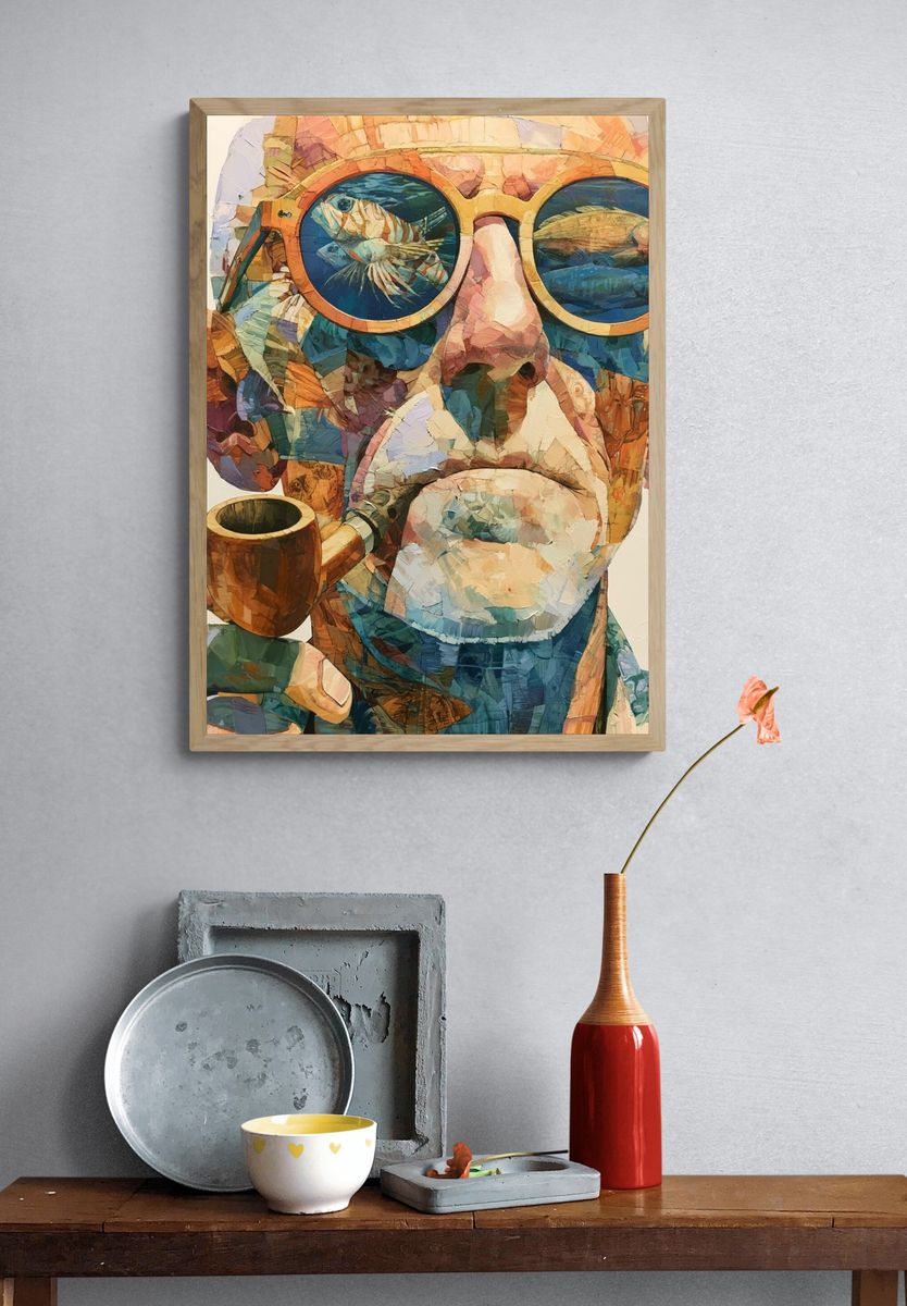 Pipe-Smoking Monkey Portrait Print. — room view 3