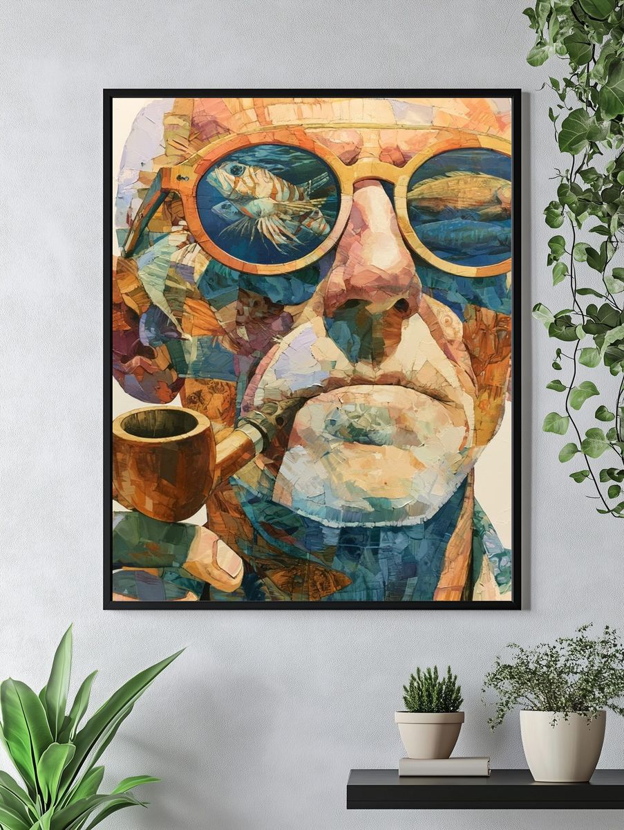 Pipe-Smoking Monkey Portrait Print. — room view 4