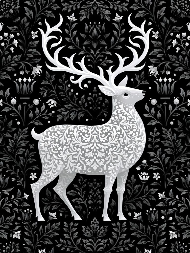 Ornate Deer Botanical Print. poster — animals art