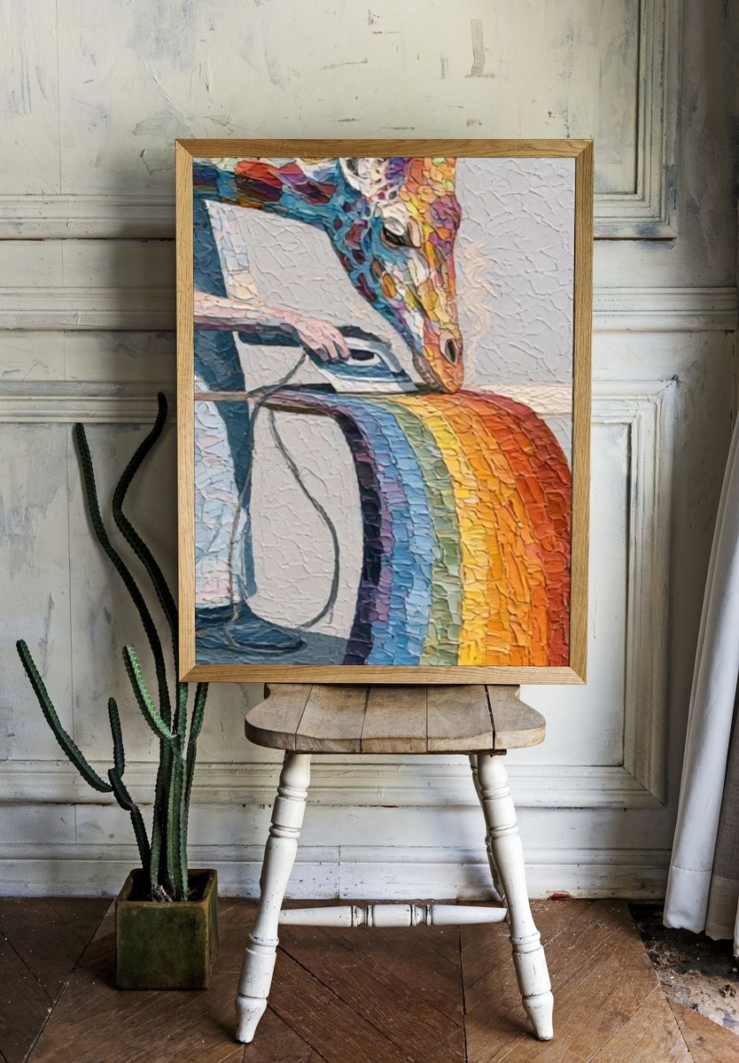 Rainbow Giraffe Illustration Poster. — room view 1