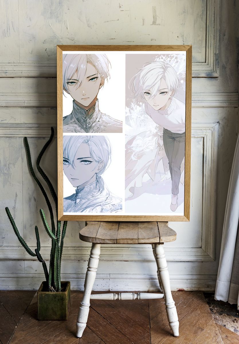 White-Haired Anime Portrait Poster. room preview