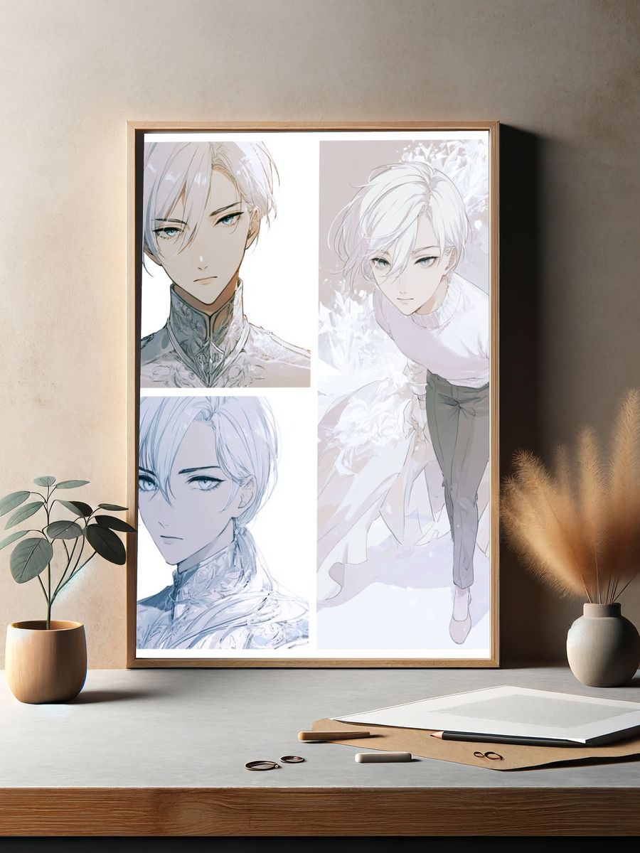 White-Haired Anime Portrait Poster. — room view 2