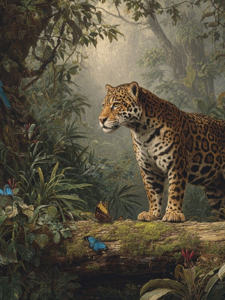 Jaguar in Jungle Illustration Poster. poster detail