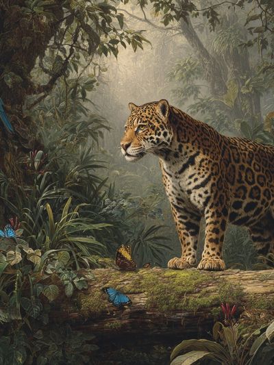 Jaguar in Jungle Illustration Poster. poster