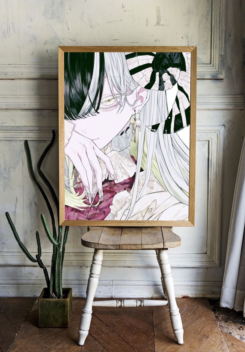 Anime Floral Portrait Poster. — room view 1