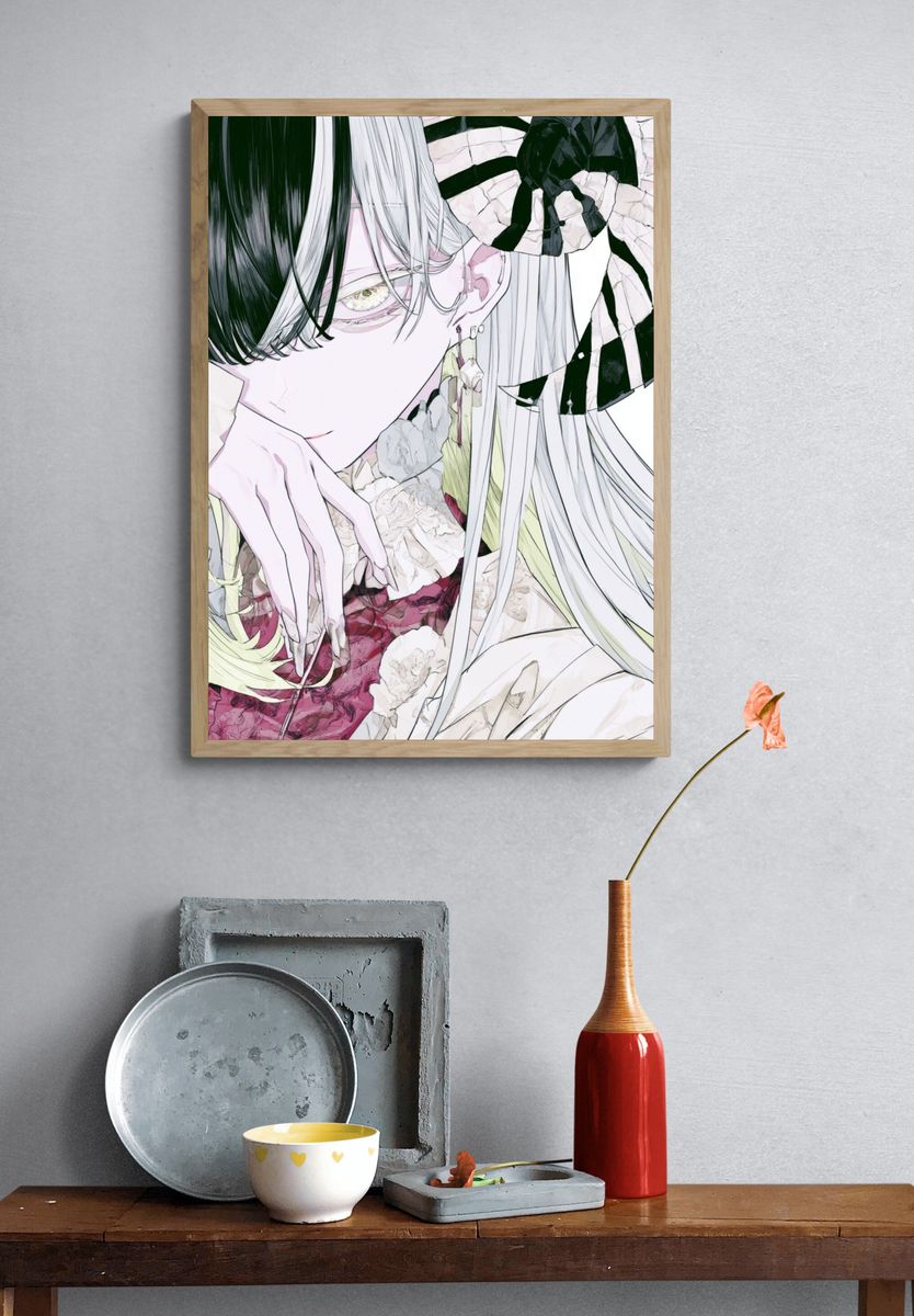 Anime Floral Portrait Poster. — room view 3