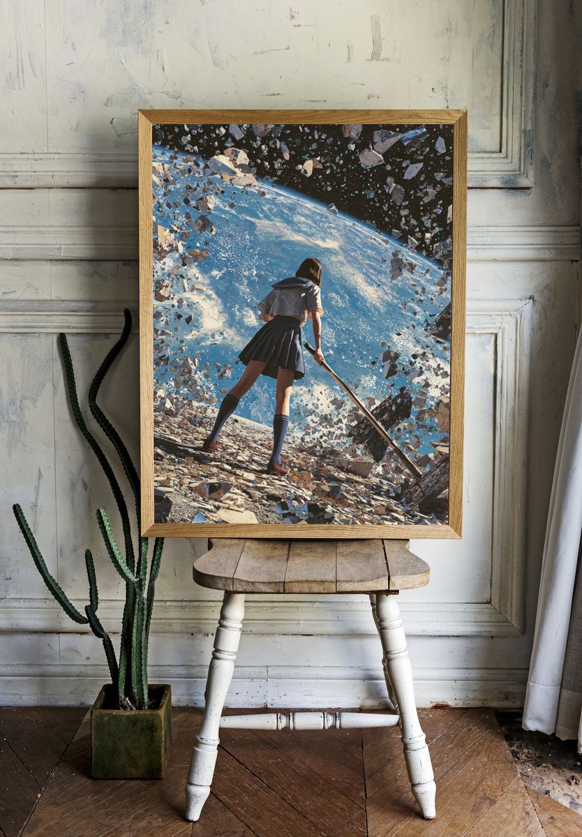 Girl at the Edge of Earth Sci-Fi Print. room preview