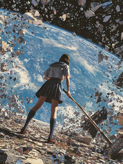 Girl at the Edge of Earth Sci-Fi Print. poster