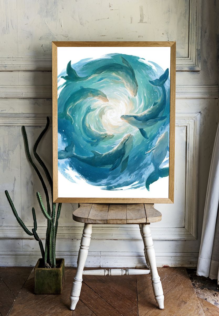 Dolphin Spiral Watercolor Poster. room preview