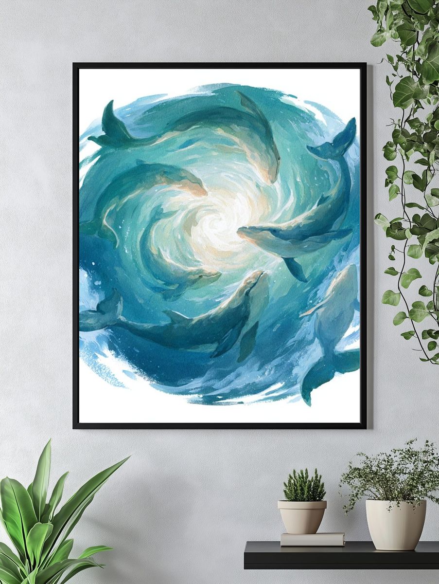 Dolphin Spiral Watercolor Poster. — room view 4