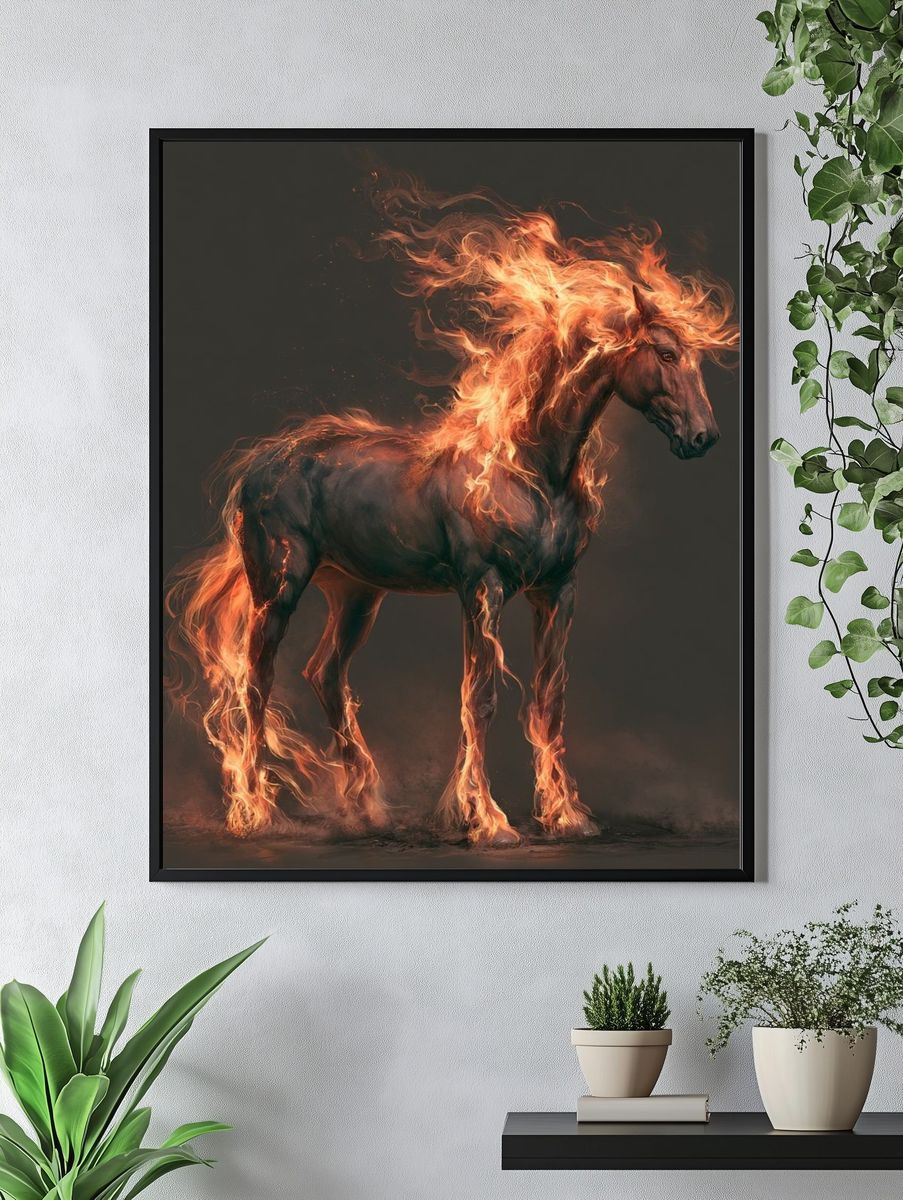 Flaming Horse Digital Art Poster. — room view 4
