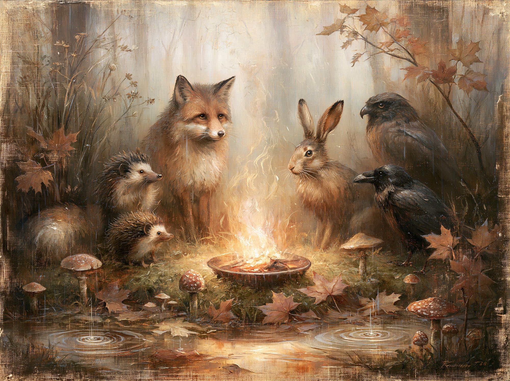 Forest Animals Campfire Print. poster — animals art
