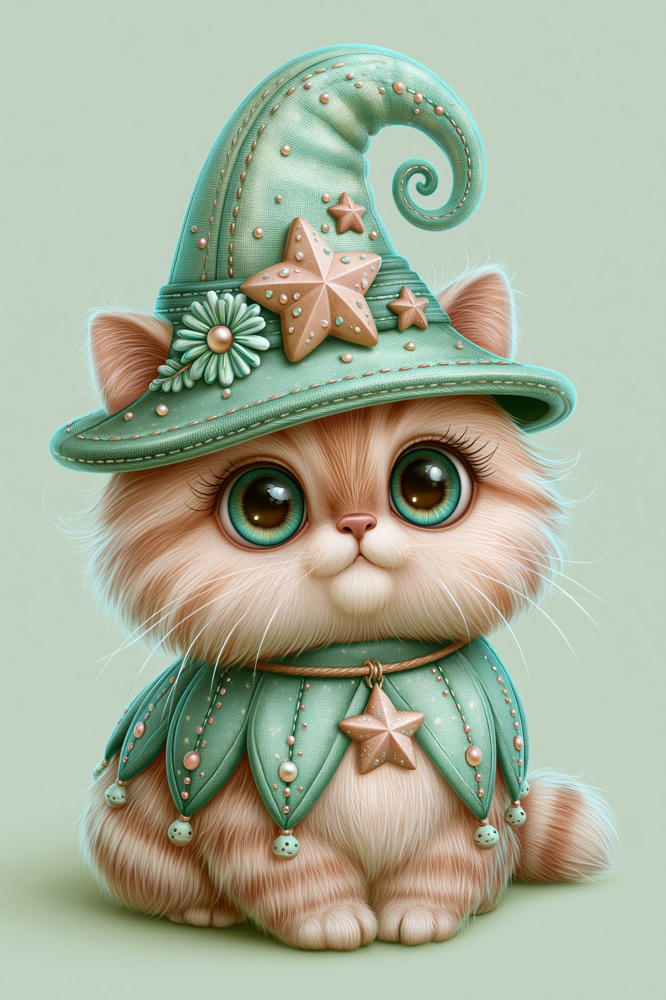 Whimsical Cat in Mint Hat Poster. poster — animals art