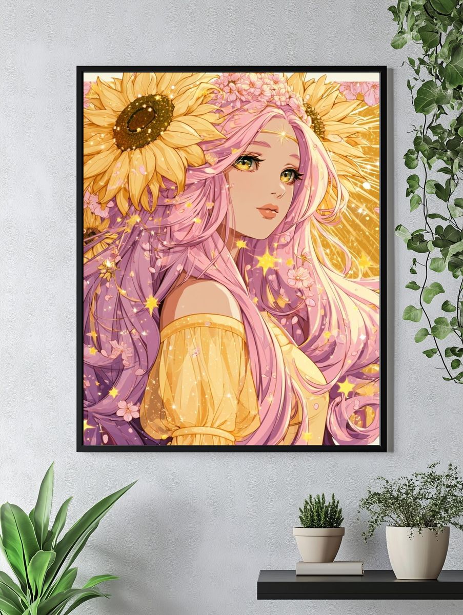 Sunflower Anime Girl Print. — room view 4