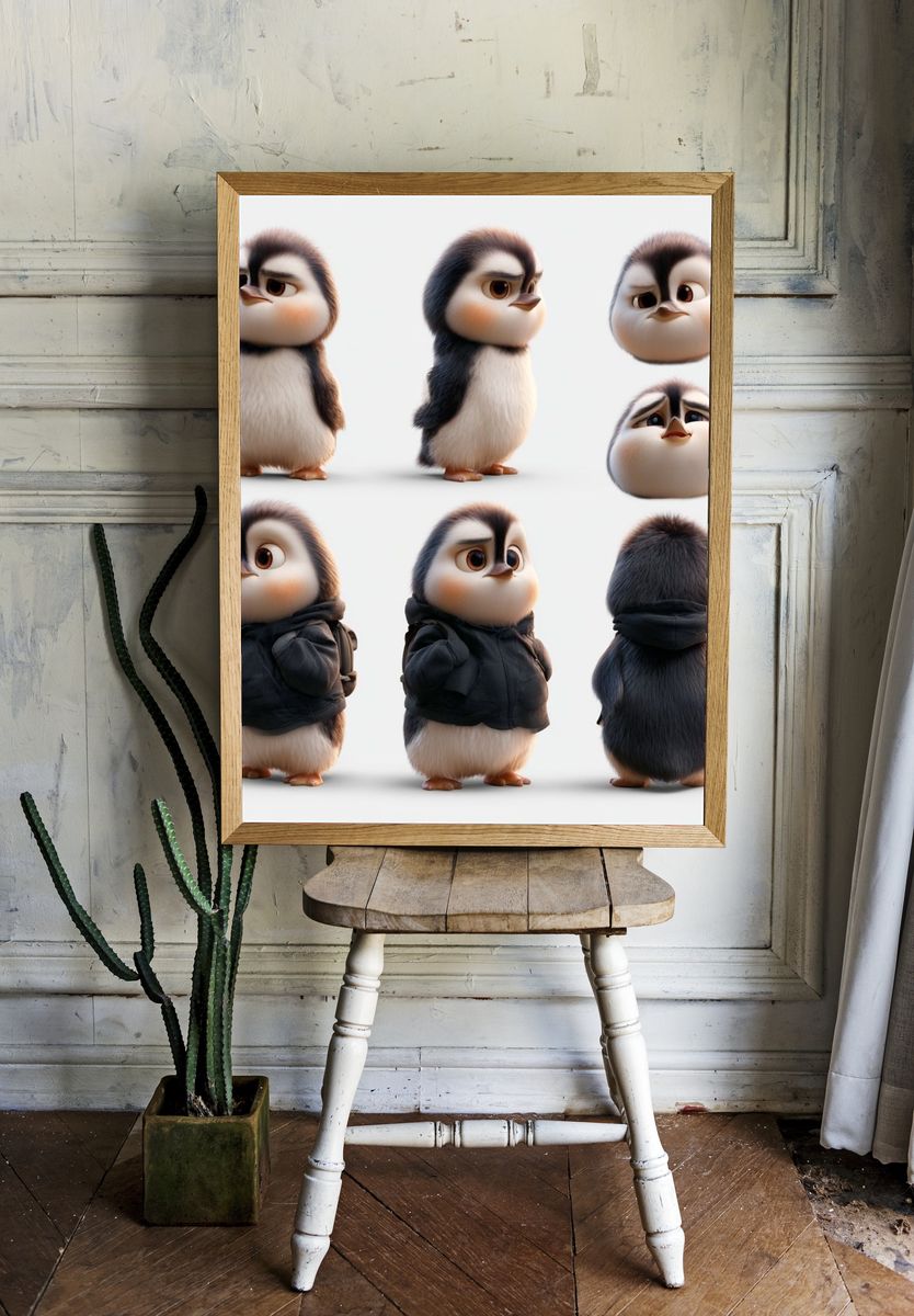 Cute Penguin Character Study Poster. — room view 1