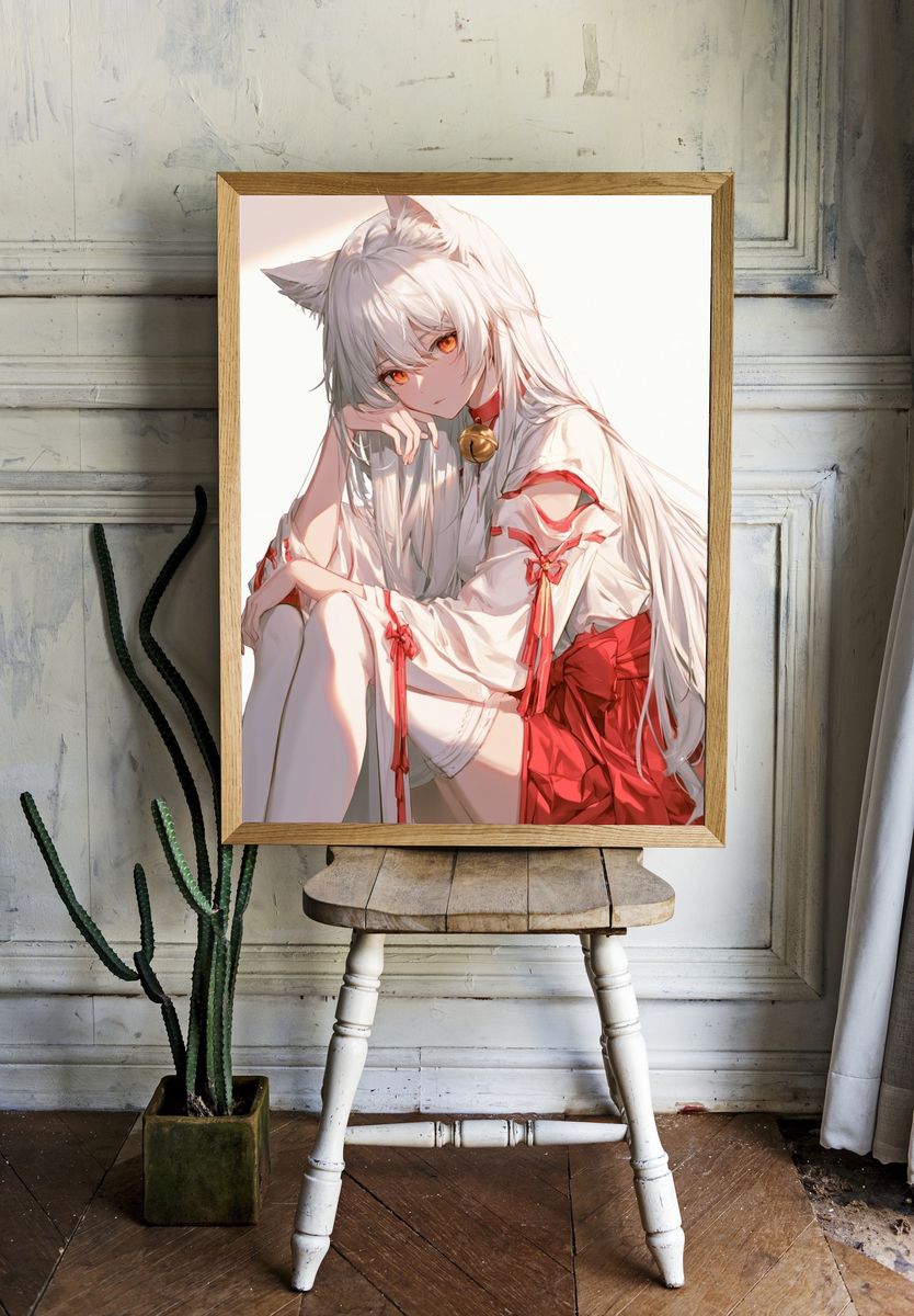 White Fox Girl Anime Print. — room view 1