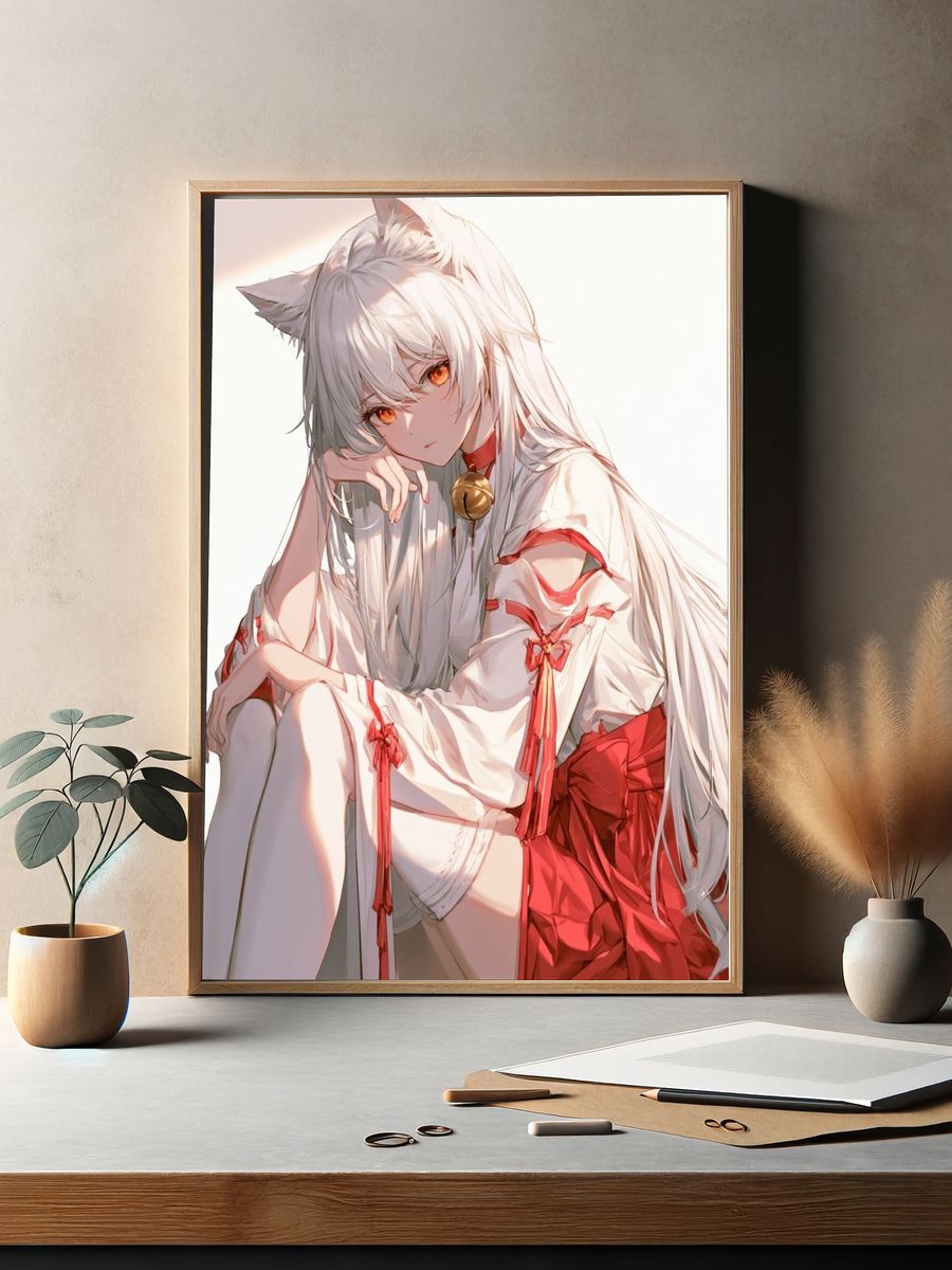 White Fox Girl Anime Print. — room view 2