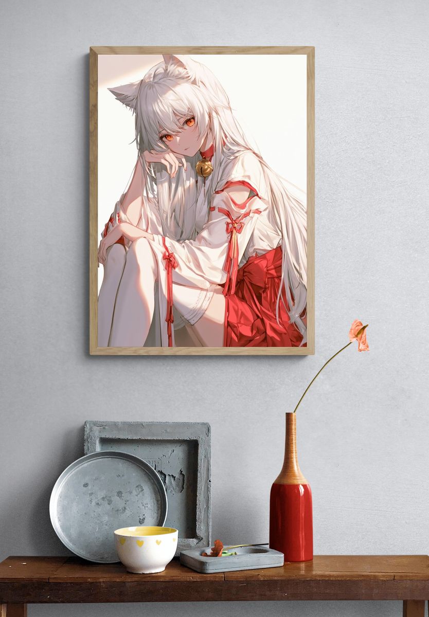 White Fox Girl Anime Print. — room view 3