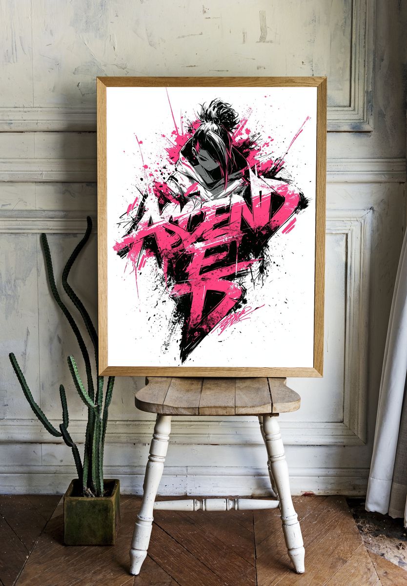 Anime Rebel Girl Digital Art Poster. — room view 1
