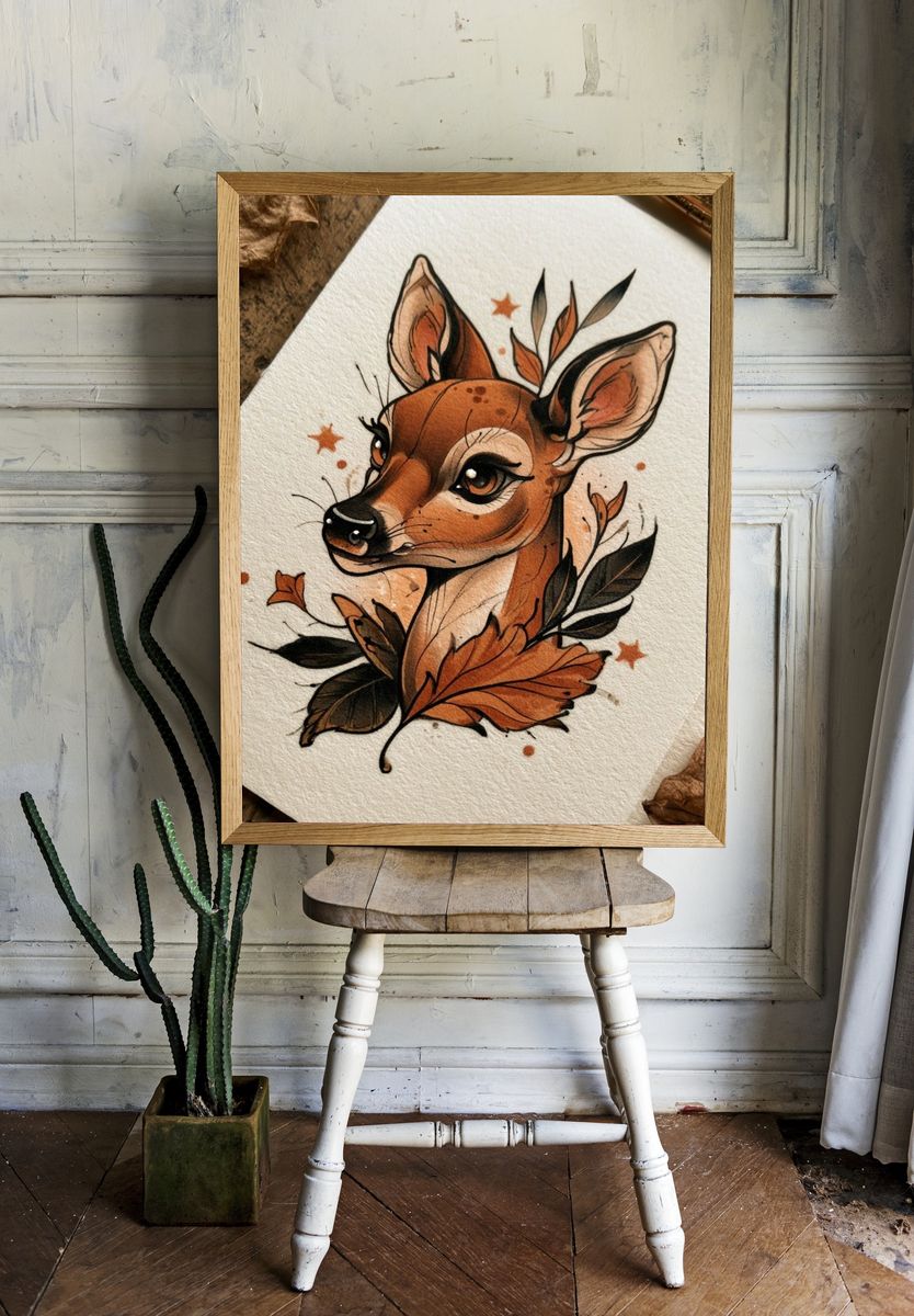 Autumn Deer Illustration Poster. — room view 1