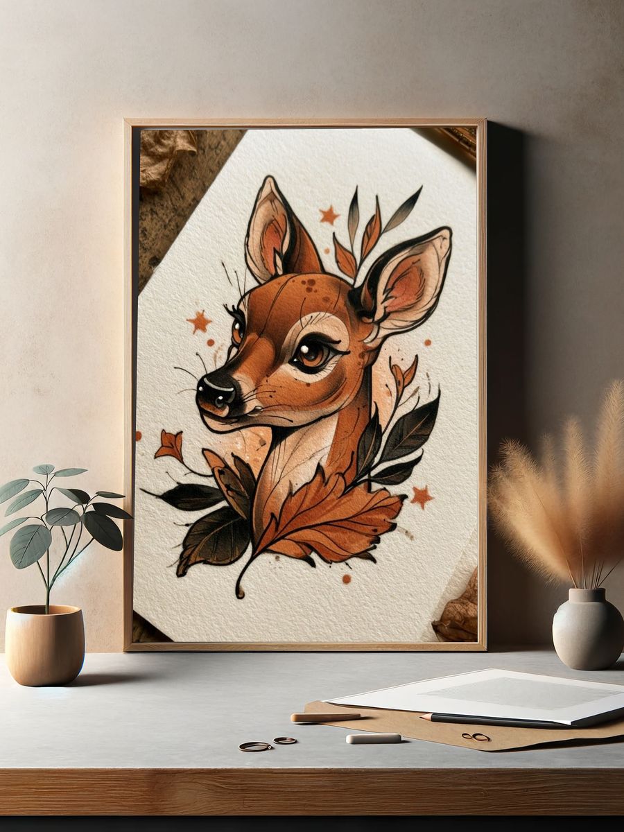 Autumn Deer Illustration Poster. — room view 2