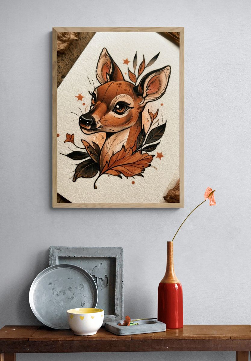 Autumn Deer Illustration Poster. — room view 3
