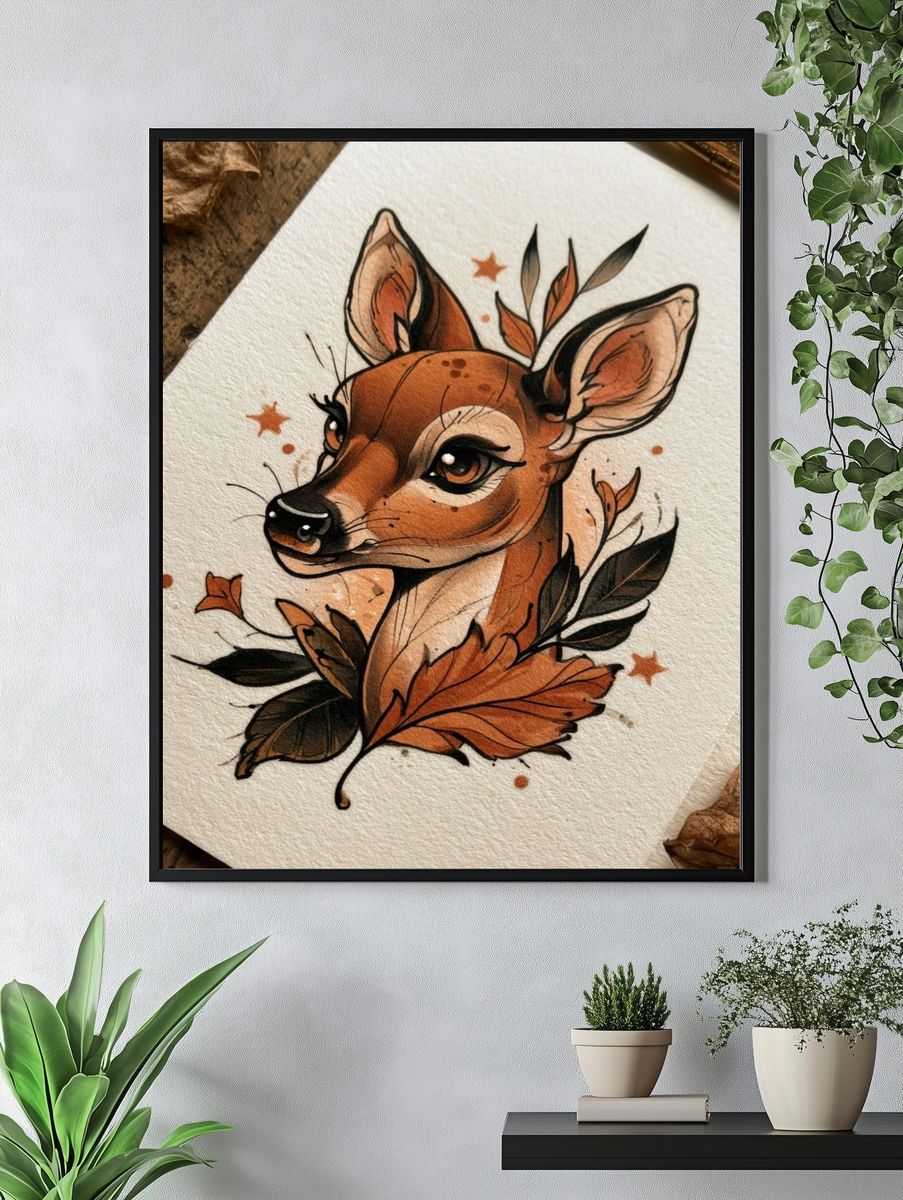 Autumn Deer Illustration Poster. — room view 4