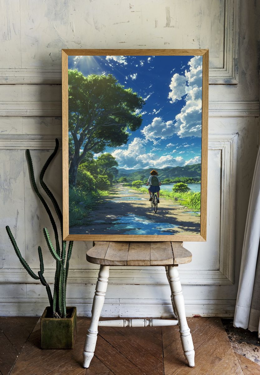 Cycling Under Summer Sky Poster. room preview
