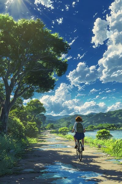 Cycling Under Summer Sky Poster.