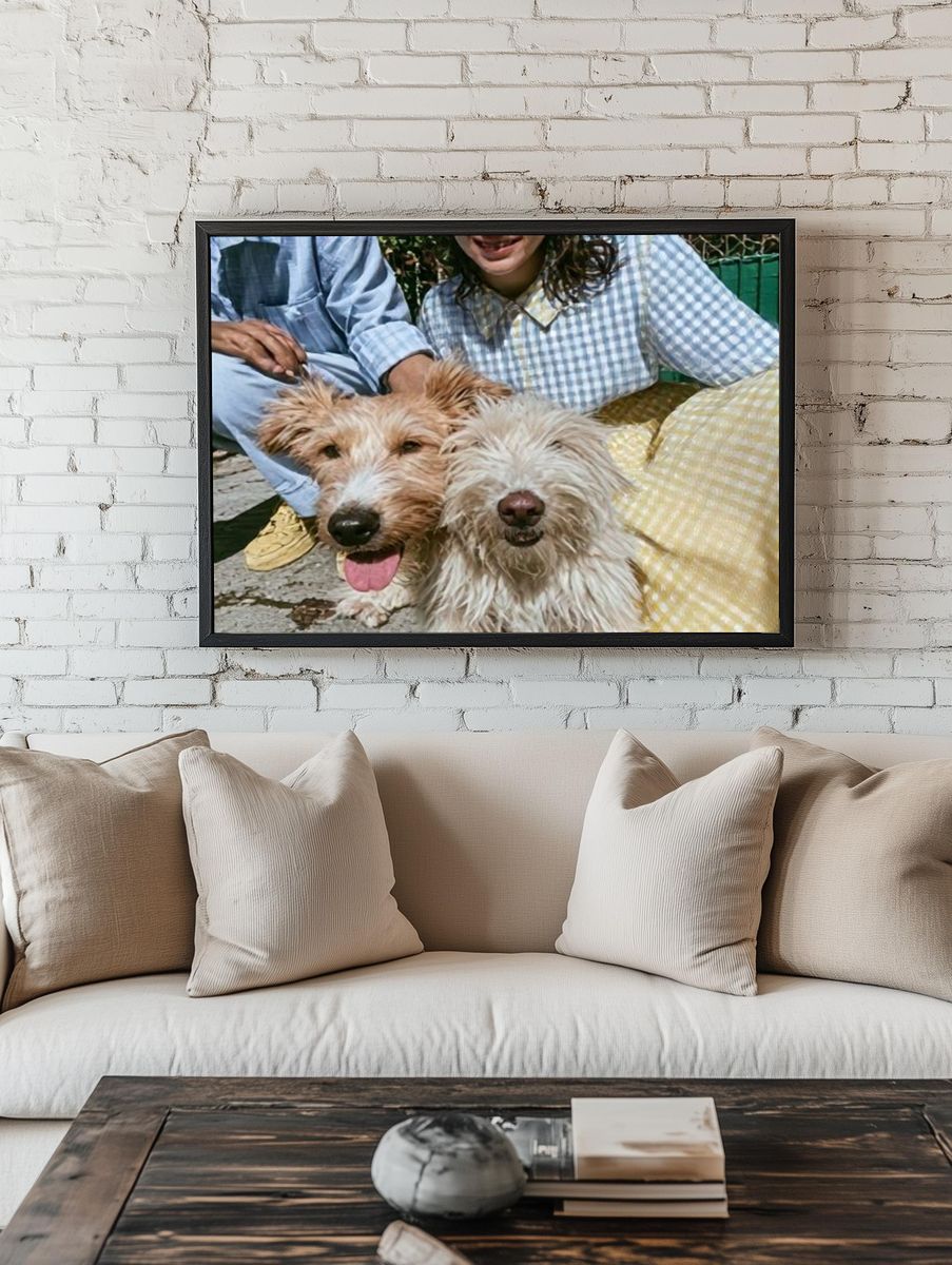 Playful Dogs Portrait Poster. — room view 1