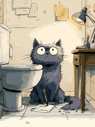Cat in Bathroom Illustration Poster. poster