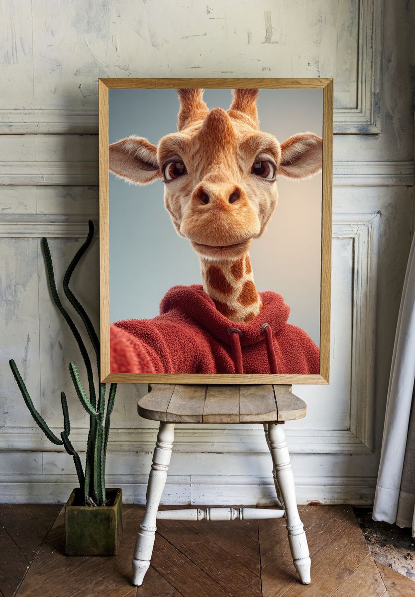 Giraffe Selfie Illustration Poster. — room view 1