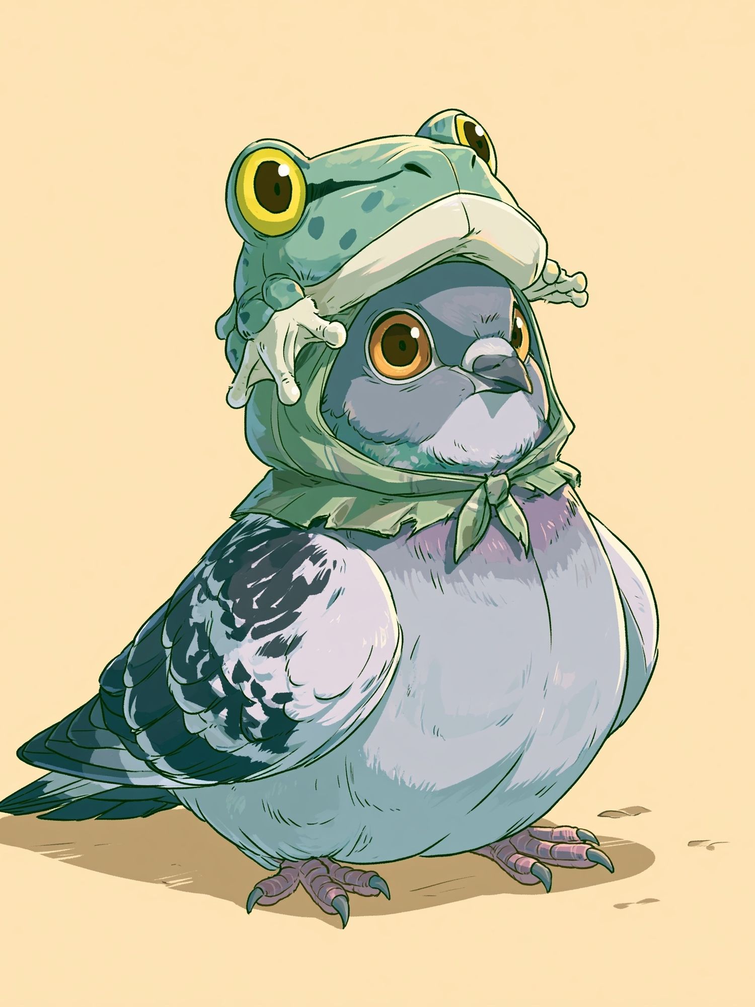 Frog Hat Pigeon Illustration Poster. poster detail