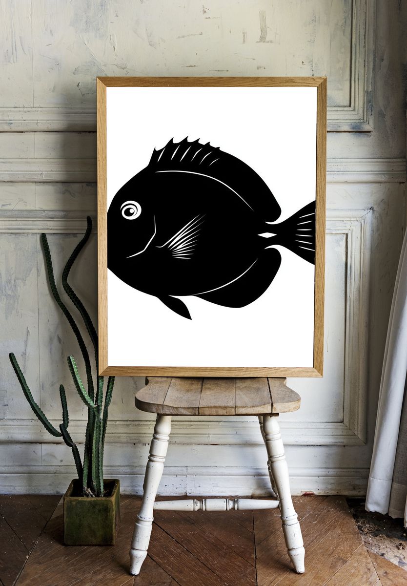 Black Fish Silhouette Poster. — room view 1