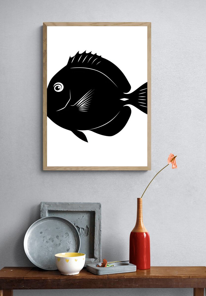 Black Fish Silhouette Poster. — room view 3