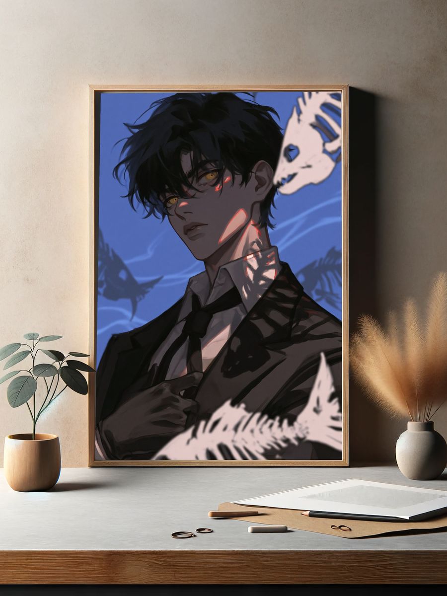 Dark Anime Portrait Print. — room view 2