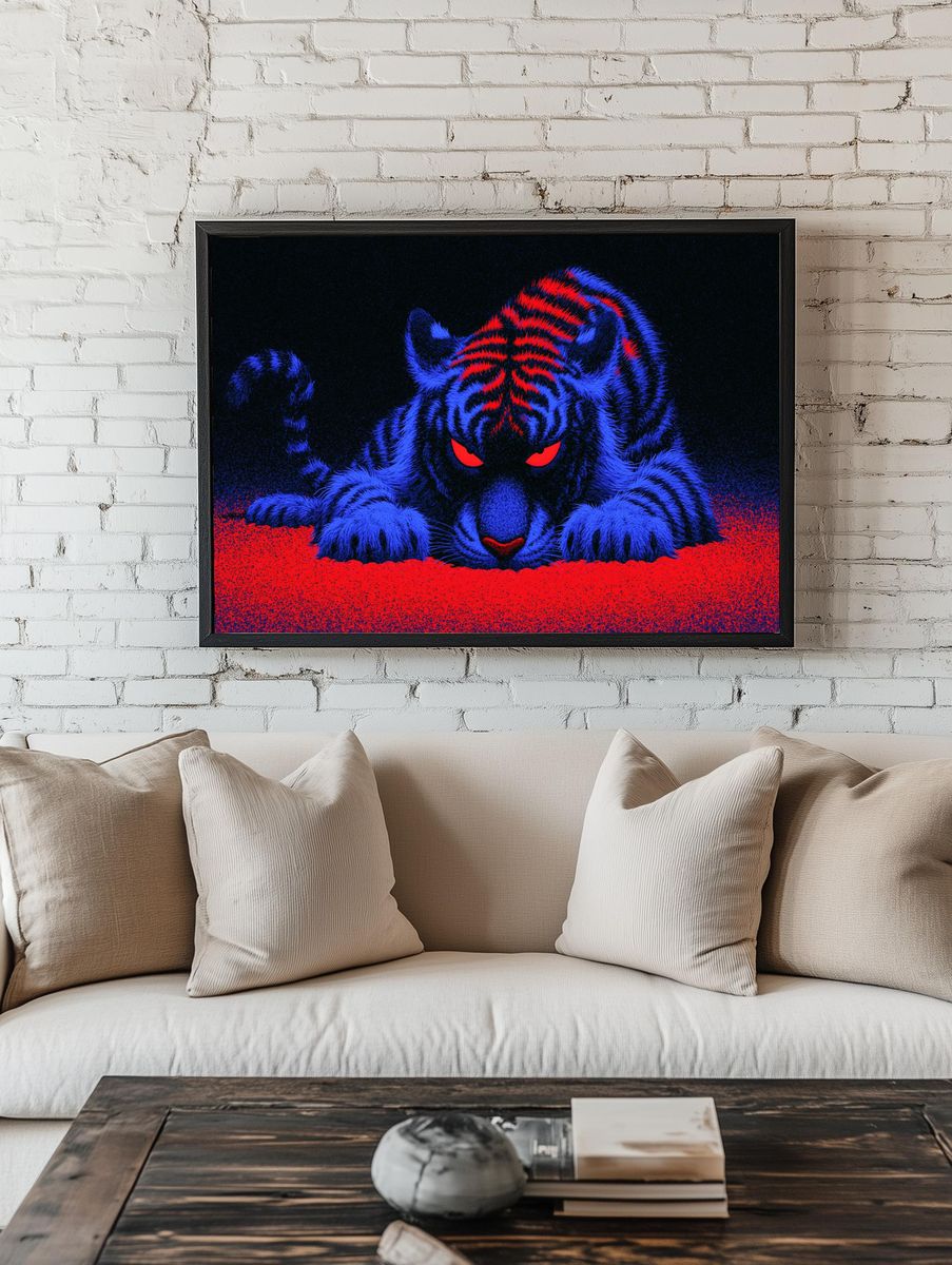 Neon Tiger Stare Poster. room preview