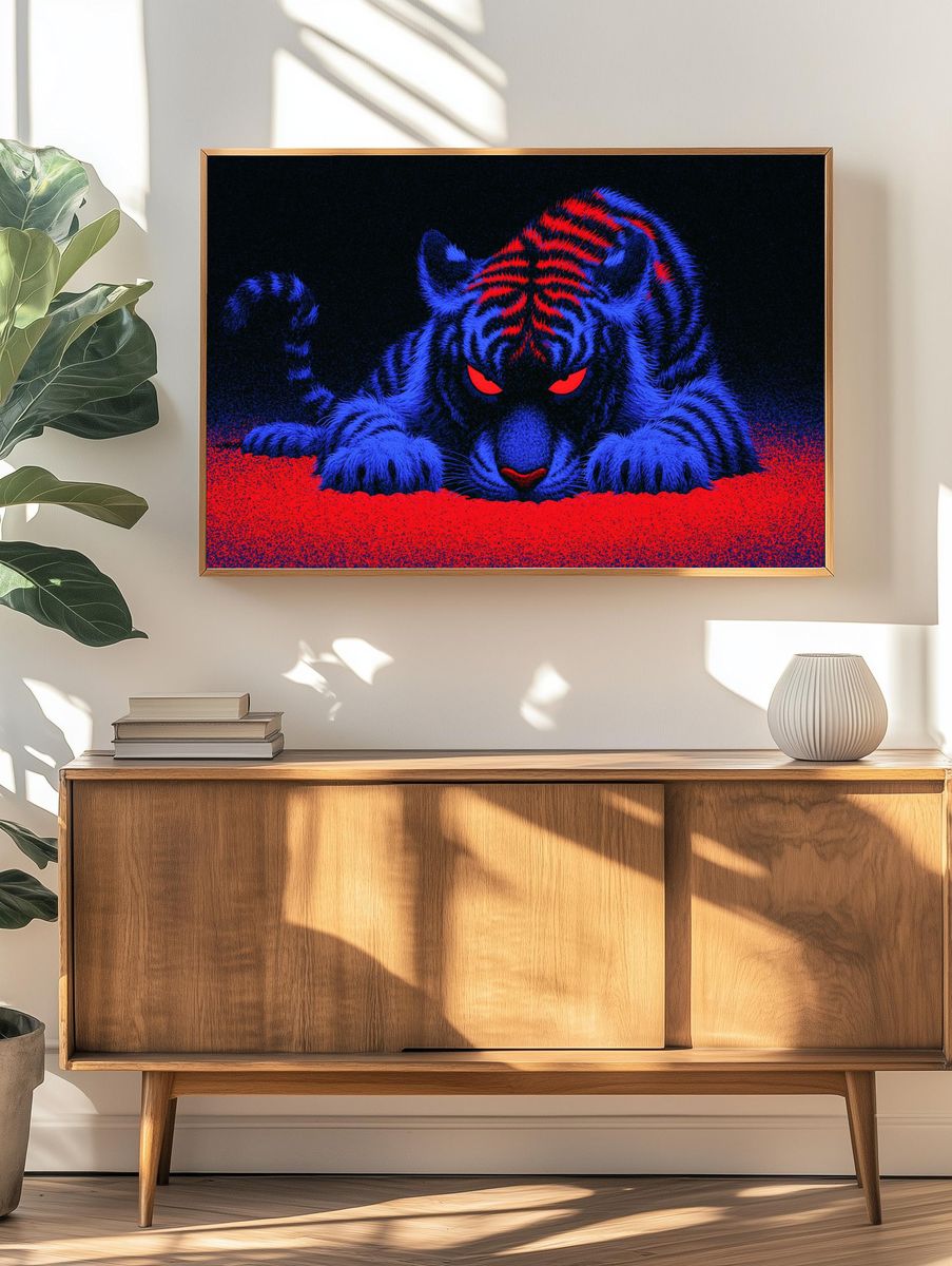 Neon Tiger Stare Poster. — room view 3