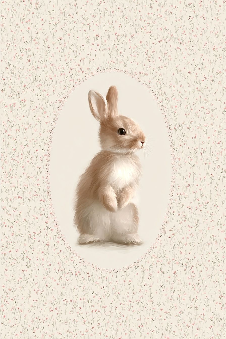 Bunny Floral Illustration Poster. poster detail