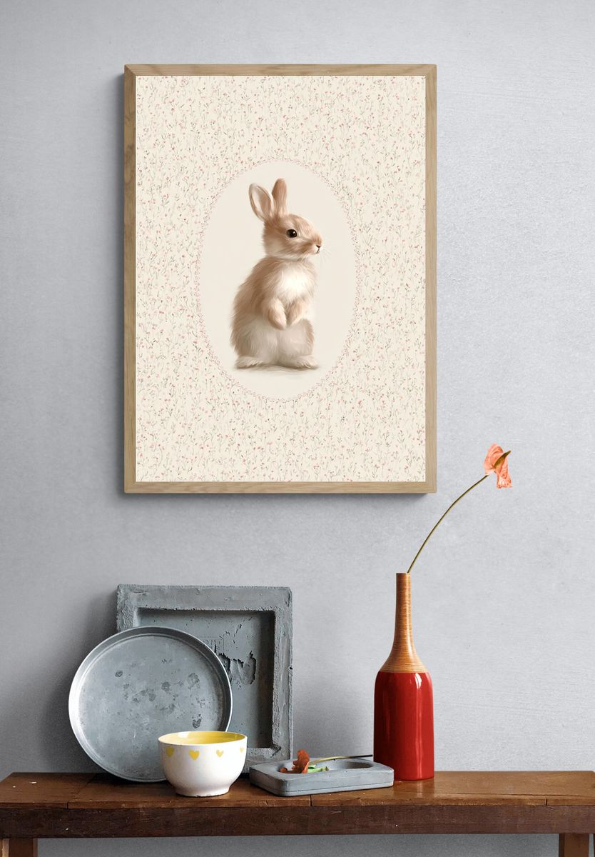 Bunny Floral Illustration Poster. — room view 3