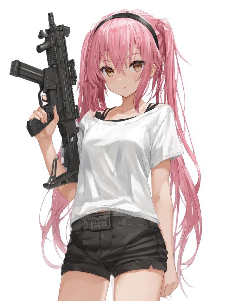Pink-Haired Anime Girl with Rifle Poster. poster detail